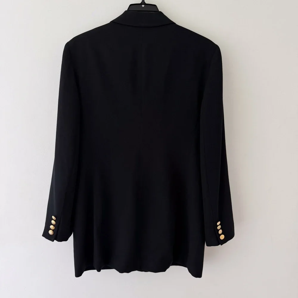 Lauren Ralph Lauren Navy Blue Tailored Blazer Crest Wool Size 10 Double Breasted - Picture 4 of 16